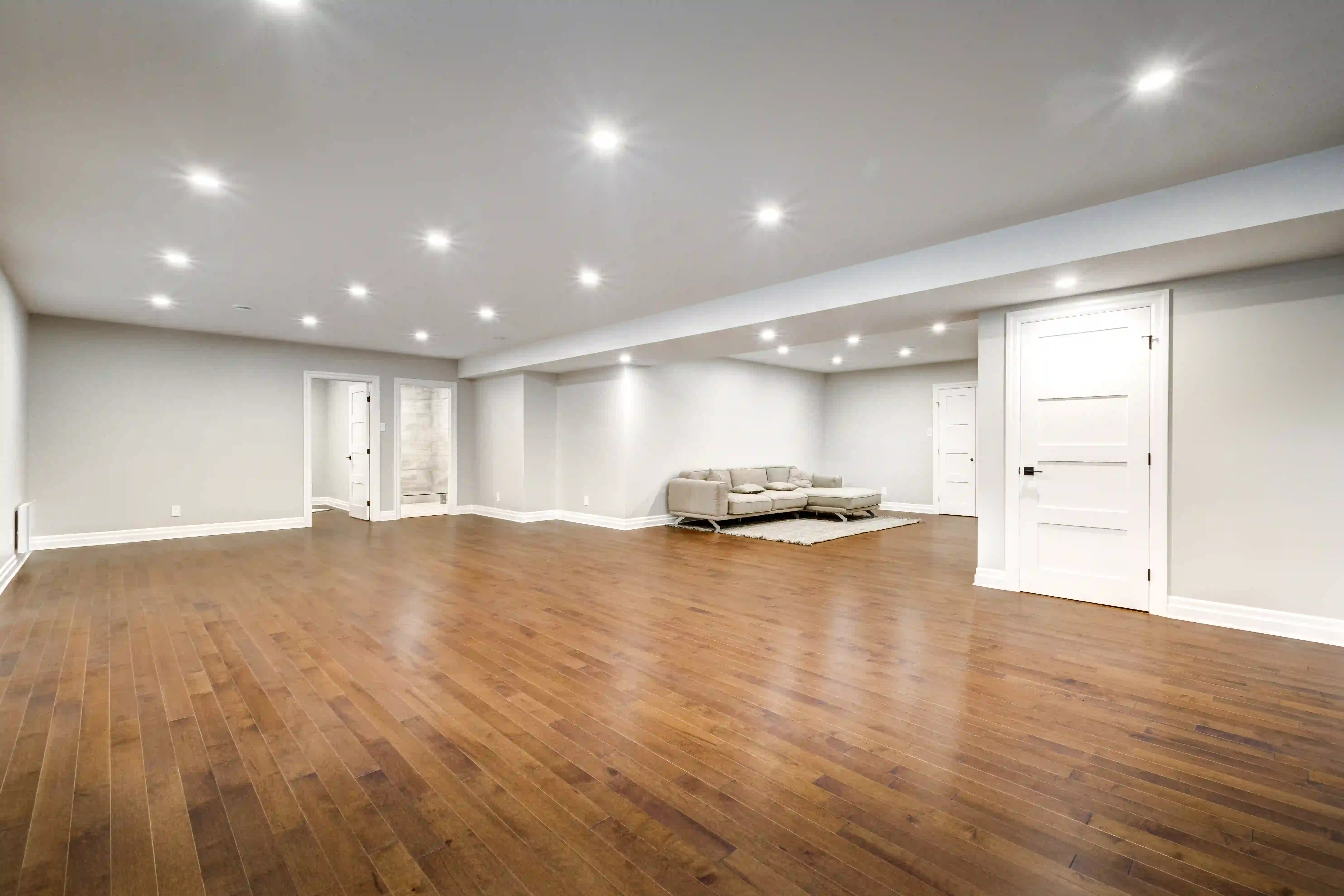 Finished basement in a brand new staged home